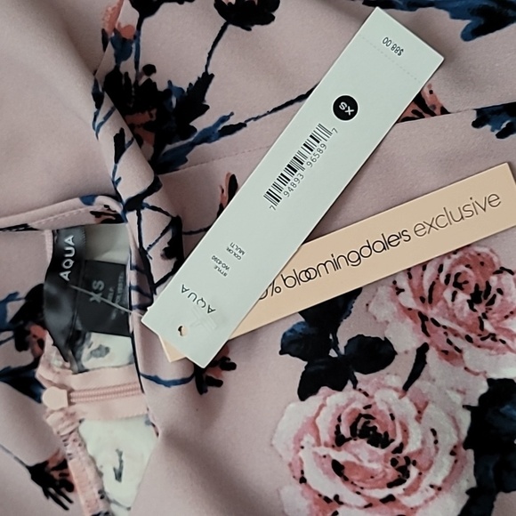 NWT AQUA Flounce Hem Pink Rose Floral Midi Dress XS - Picture 4 of 4